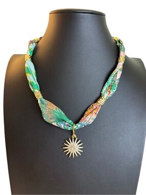 Gemelli Satiny Scarf Multi-Patterned Sunburst Pendant Necklace.